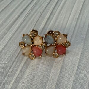 Gold Multicolor Teardrop Cluster Stud Earrings - Women Jewelry